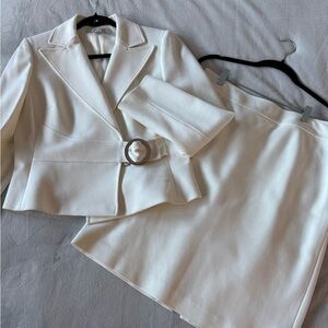 Elegant White Blazer and Skirt Set
